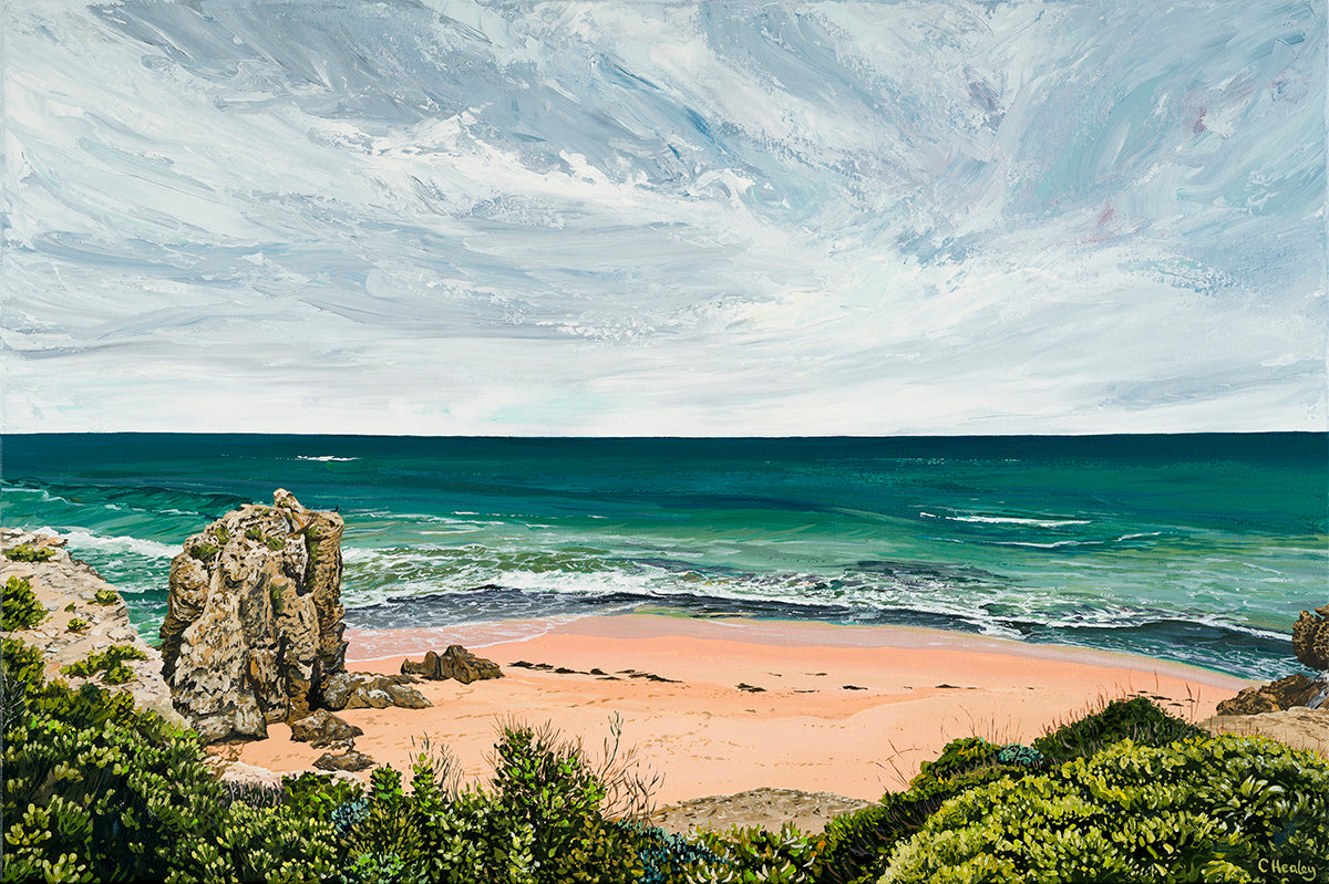 Beach at Moyjil, Point Ritchie, Warrnambool Victoria acrylic coastal painting by Caroline Healey