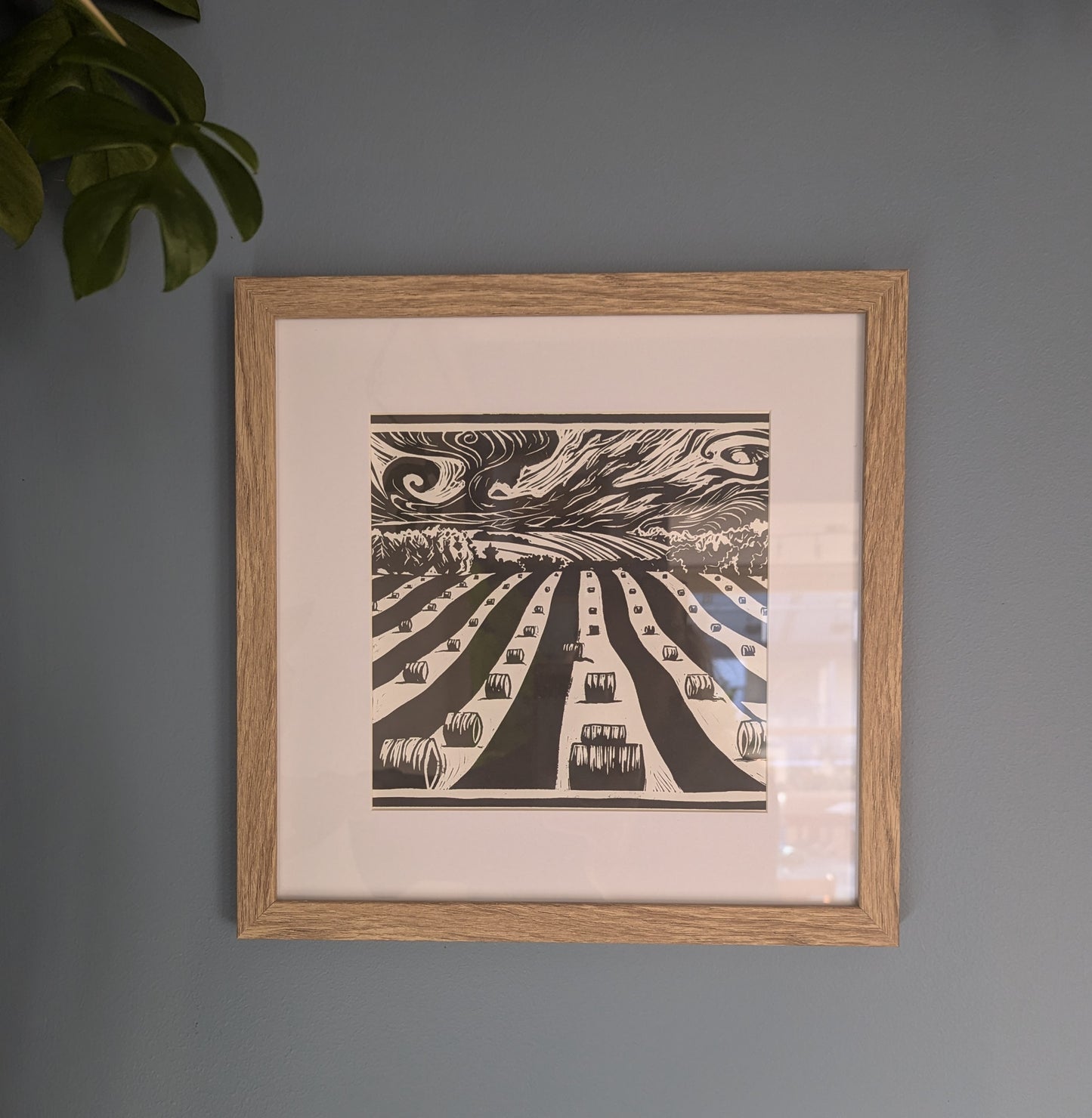 Haybales Linocut