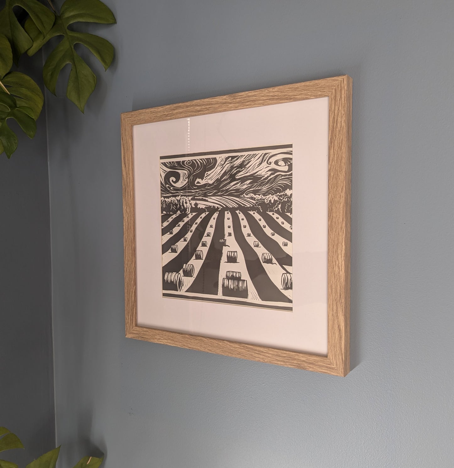 Haybales Linocut