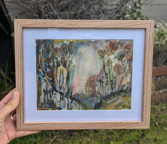 Forest Clearing - mixed media on paper, framed