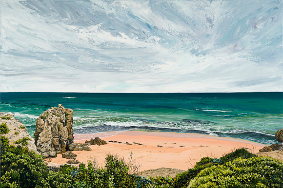 Beach at Moyjil, Point Ritchie, Warrnambool Victoria acrylic coastal painting by Caroline Healey