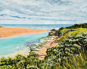 Hopkins River Mouth II Warrnambool Victoria acrylic coastal painting by Caroline Healey