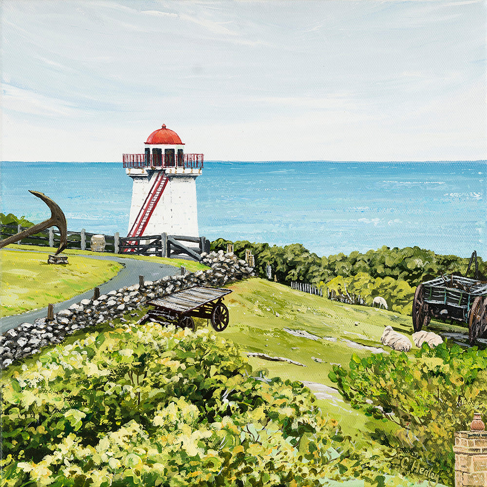 Lady Bay Lower Lighthouse, Flagstaff Hill, Warrnambool Victoria acrylic coastal painting by Caroline Healey
