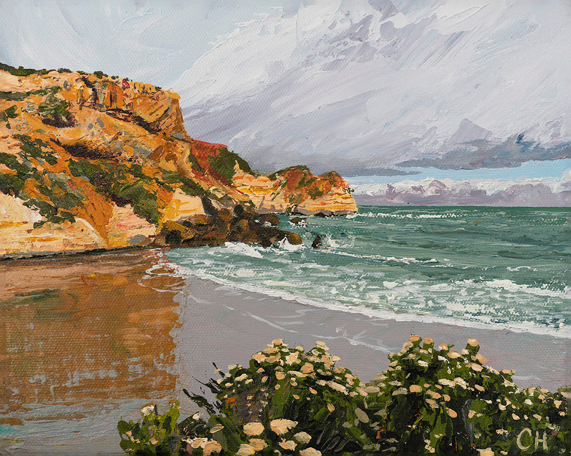 Murnanes Bay stormy sea seascape landscape beach reflections green sea cliffs coastal impressionist painting acrylic art fine art print